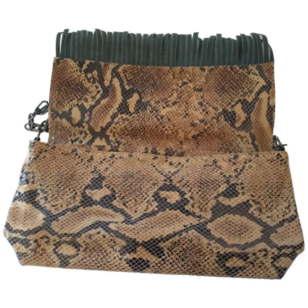 Y2K Animal Print Shoulder Bag Handbag Purse Italy Chain Fringe Leather Biker - Picture 10 of 16